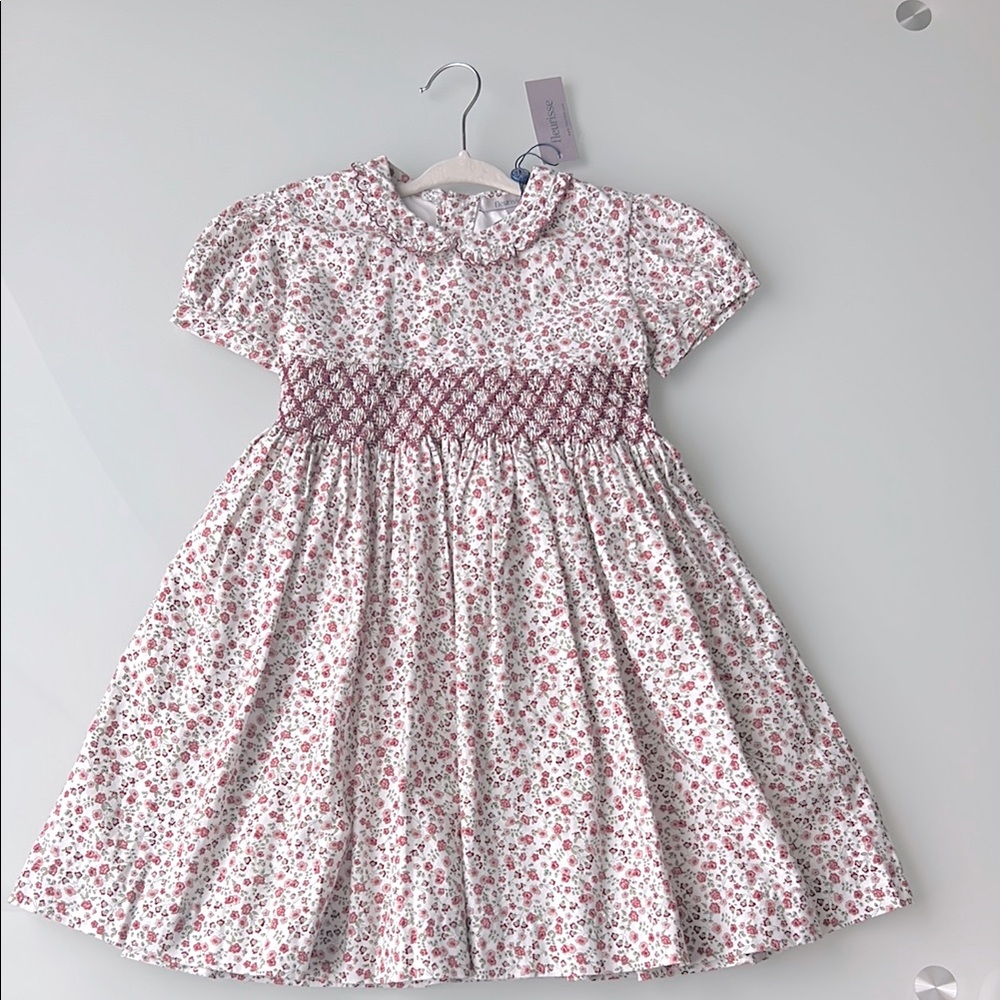 Fleurisse Valentina Burgundy Floral Smock Kids Dress Sz 6